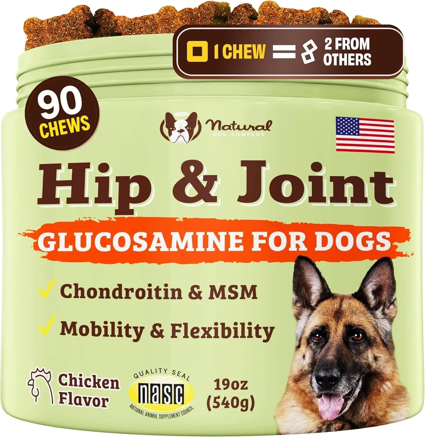 Natural Dog Company Hip & Joint Chews & Liquid Formula for Senior Dogs 90 Ct